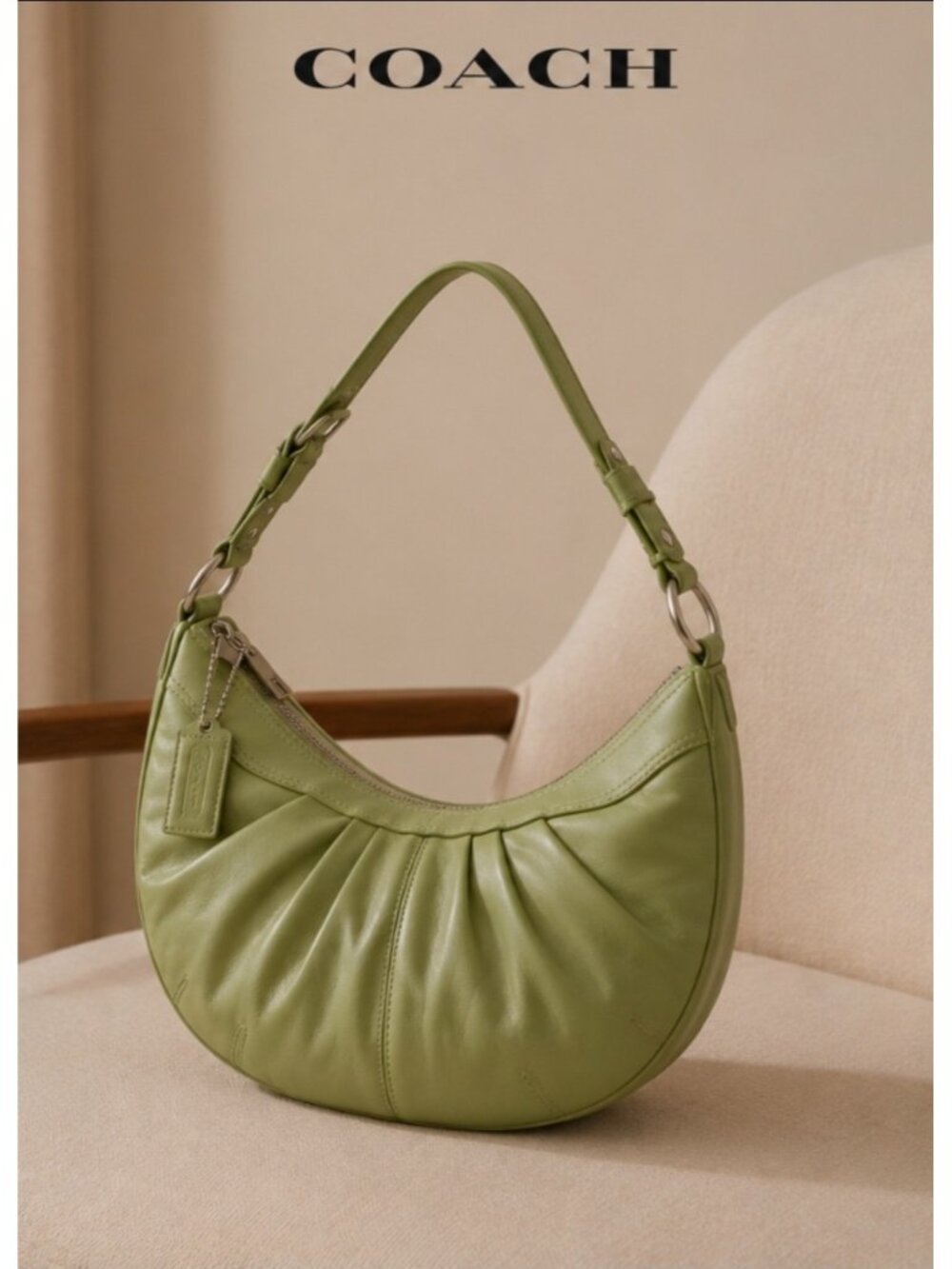 Vintage Y2K Coach Soho Pleated Leather Shoulder Bag Lime Green F13731 Hobo Purse